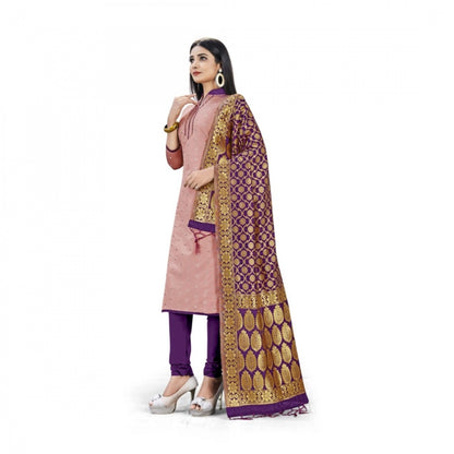 Roneclick Banarasi Silk Unstitched Salwar-Suit Material Premium Quality With Dupatta (Color: Peach)