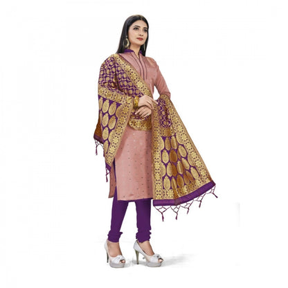 Roneclick Banarasi Silk Unstitched Salwar-Suit Material Premium Quality With Dupatta (Color: Peach)