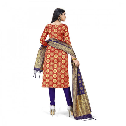 Roneclick Banarasi Silk Unstitched Salwar-Suit Material Premium Quality With Dupatta (Color: Red)