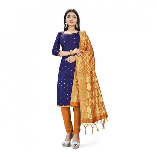 Roneclick Banarasi Silk Unstitched Salwar-Suit Material Premium Quality With Dupatta (Color: Navy Blue)