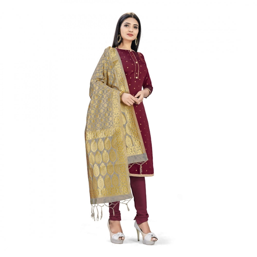 Roneclick Banarasi Silk Unstitched Salwar-Suit Material Premium Quality With Dupatta (Color: Maroon)