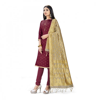 Roneclick Banarasi Silk Unstitched Salwar-Suit Material Premium Quality With Dupatta (Color: Maroon)