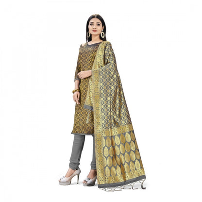 Roneclick Banarasi Silk Unstitched Salwar-Suit Material Premium Quality With Dupatta (Color: Black)