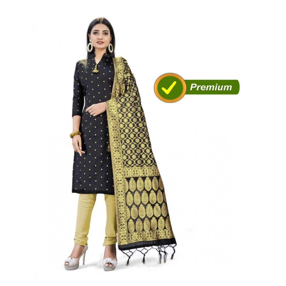 Roneclick Banarasi Silk Unstitched Salwar-Suit Material Premium Quality With Dupatta (Color: Black)