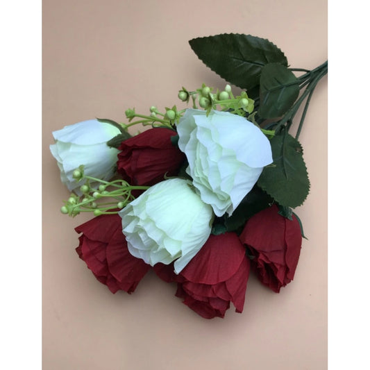 Roneclick Artificial Rose Flowers Bunch Bouquet Of 7 Roses For Home Decoration (Color: Multi, Material: Silk Polyester)