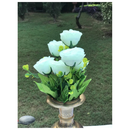 Roneclick Artificial Flowers Bunch Bouquet Of 6 Garden Roses For Home Decoration (Color: White, Material: Silk Polyester)