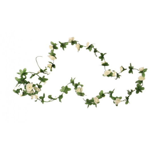 Roneclick Artificial White Rose Vine Flowers Plants Artificial Flower Creeper Hanging Rose For Home Decoration (Color: White, Material: Silk Polyester)