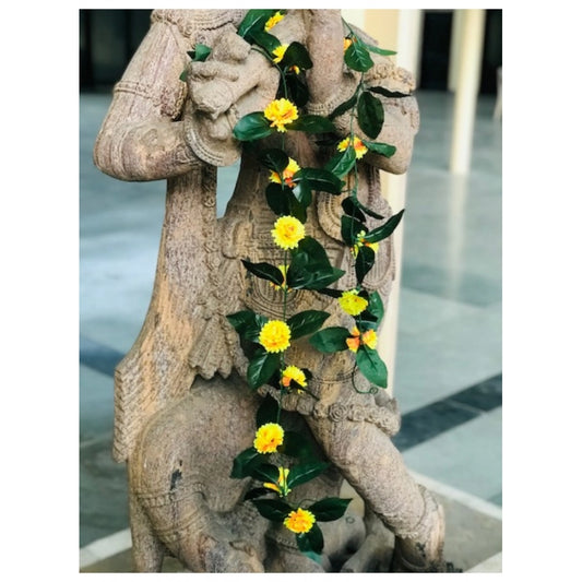 Roneclick Artificial Sunflower Vine Creeper With Big Green Leaves And 11 Sunflowers For Home Decoration (Color: Yellow, Material: Silk Polyester)