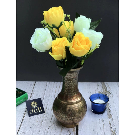 Roneclick Artificial Rose Flowers Bunch Bouquet Of 7 Roses For Home Decoration (Color: Yellow, Material: Silk Polyester)