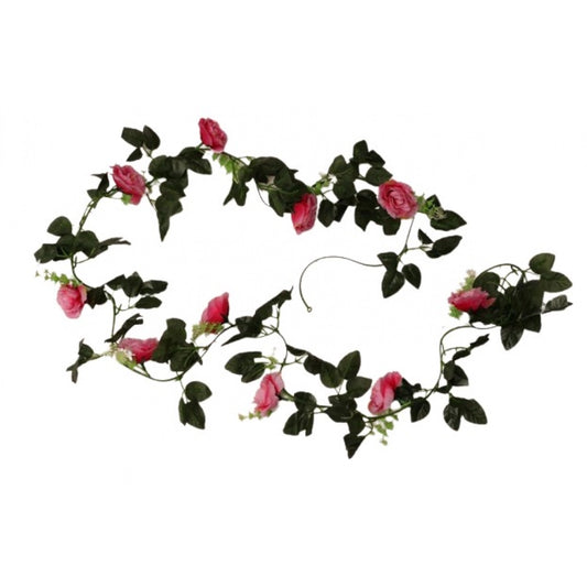 Roneclick Artificial Dark Pink White Filler Rose Vines Flowers Plants Artificial Flower Creeper Hanging Rose For Home Decoration (Color: DarkPink, Material: Silk Polyester)