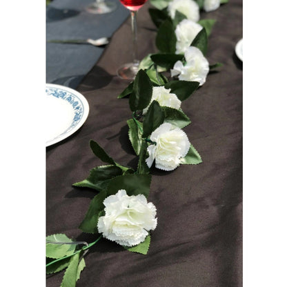 Roneclick Artificial White Carnation Flower Vine Creeper With Big Green Leaves (Color: White, Material: Silk Polyester)