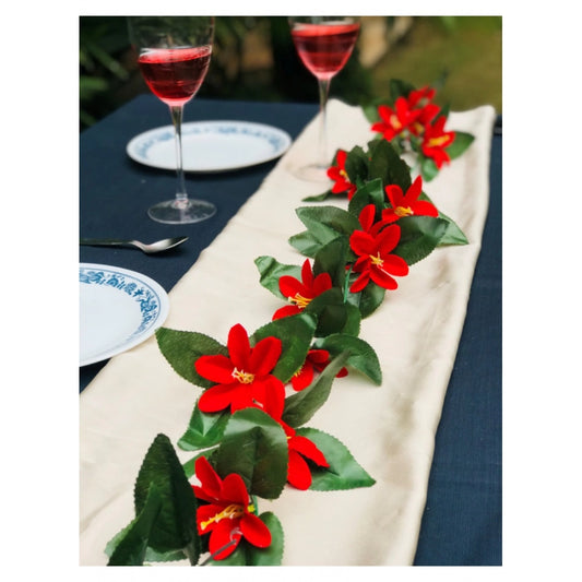 Roneclick Artificial Lily Flower Vine Creeper With Big Green Leaves And 22 Lily Flowers For Home Decoraton (Color: Red, Material: Silk Polyester)