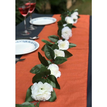 Roneclick Artificial White Carnation Flower Vine Creeper With Big Green Leaves (Color: White, Material: Silk Polyester)