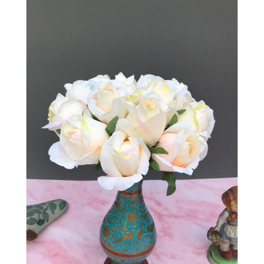 Roneclick Artificial Rose Flowers Bunch Bouquet Of 13 Roses For Home Decoration (Color: Cream, Material: Silk Polyester)