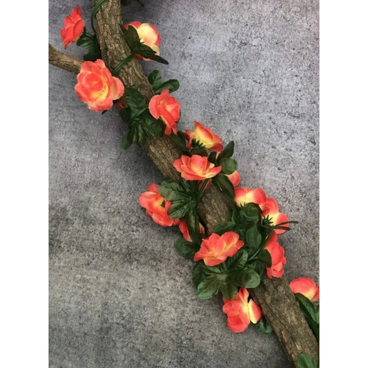 Roneclick Artificial Orange Rose Vine Flowers Plants Artificial Flower Creeper Hanging Rose For Home Decoration (Color: Orange, Material: Silk Polyester)