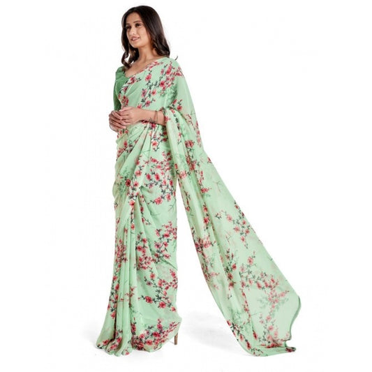 Roneclick Women's Georgette Saree With Blouse (Light Green, 5-6mtrs)