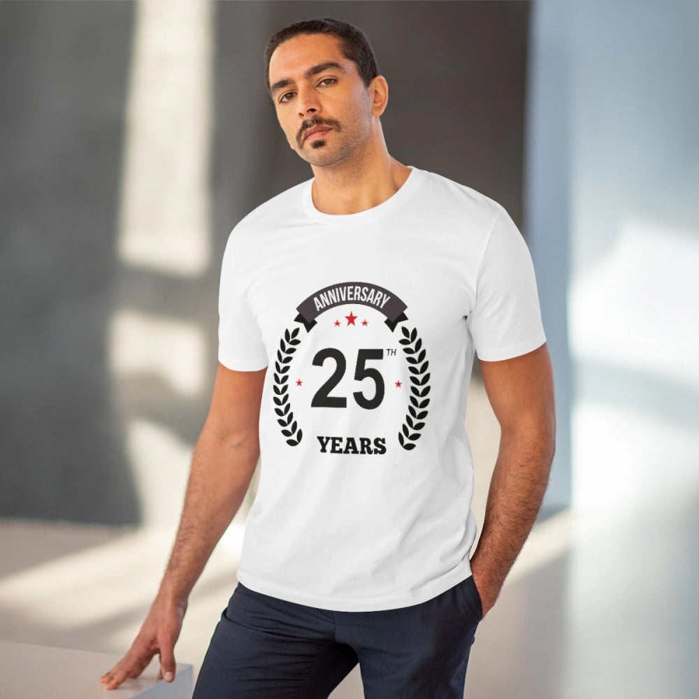 Roneclick Men's PC Cotton 25th Anniversary Printed T Shirt (Color: White, Thread Count: 180GSM)