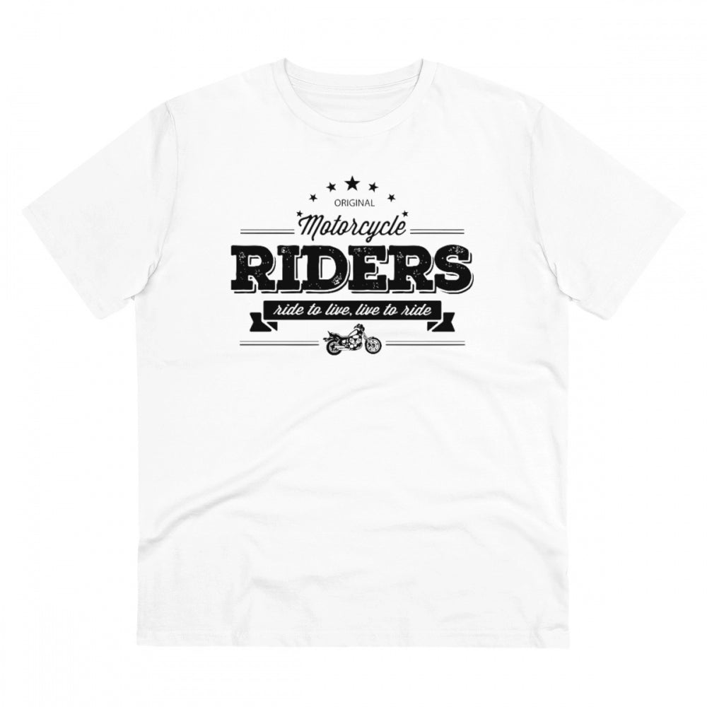 Roneclick Men's PC Cotton Bike Ride Design Printed T Shirt (Color: White, Thread Count: 180GSM)