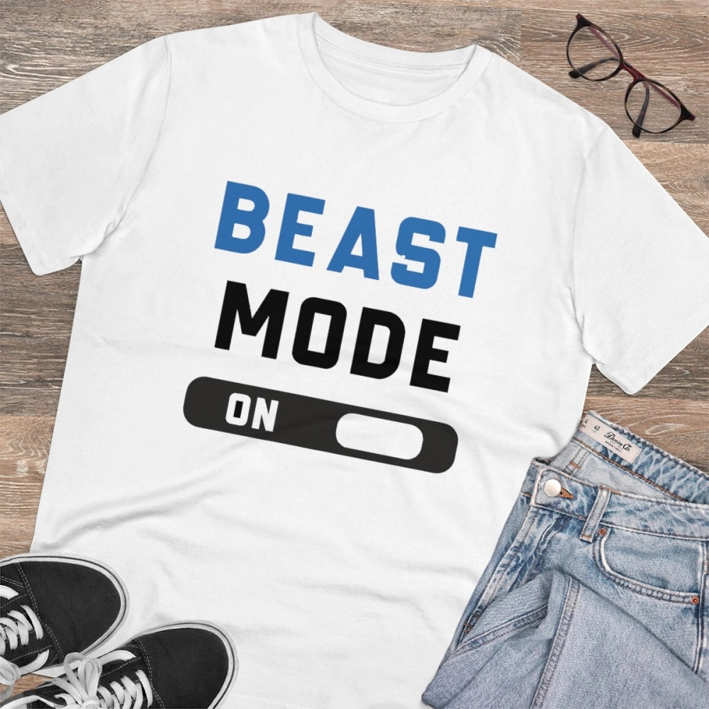 Roneclick Men's PC Cotton Beast Mode On Printed T Shirt (Color: White, Thread Count: 180GSM)