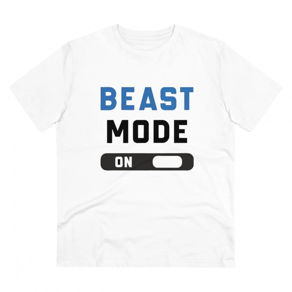 Roneclick Men's PC Cotton Beast Mode On Printed T Shirt (Color: White, Thread Count: 180GSM)