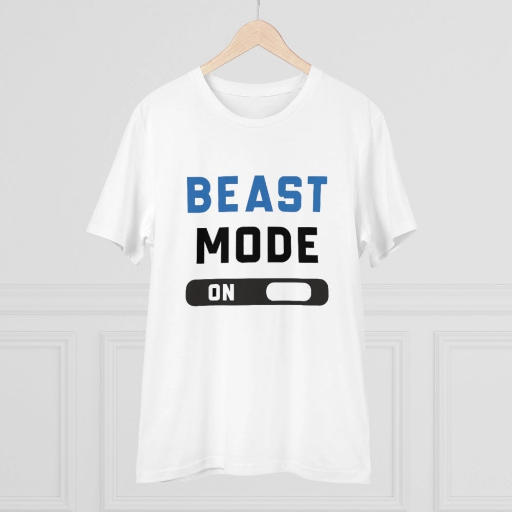 Roneclick Men's PC Cotton Beast Mode On Printed T Shirt (Color: White, Thread Count: 180GSM)