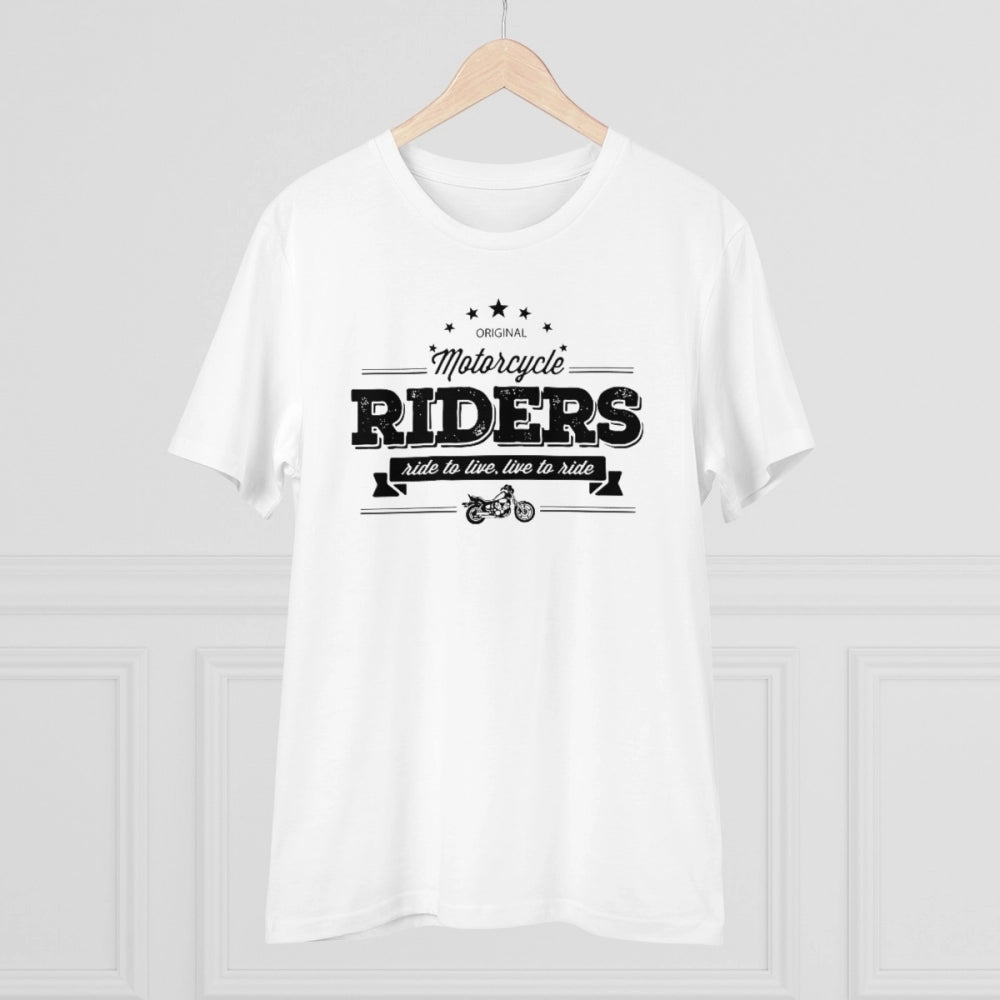 Roneclick Men's PC Cotton Bike Ride Design Printed T Shirt (Color: White, Thread Count: 180GSM)