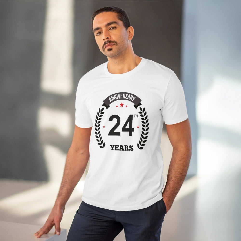 Roneclick Men's PC Cotton 24th Anniversary Printed T Shirt (Color: White, Thread Count: 180GSM)