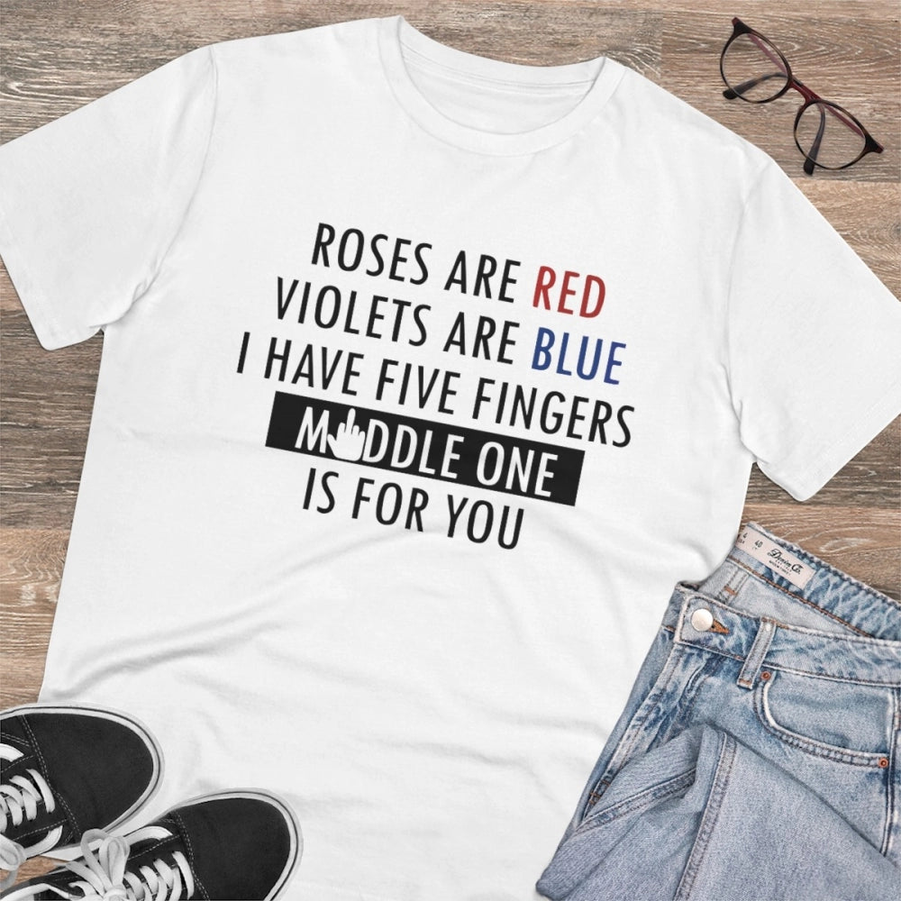 Roneclick Men's PC Cotton Roses Are Red Printed T Shirt (Color: White, Thread Count: 180GSM)