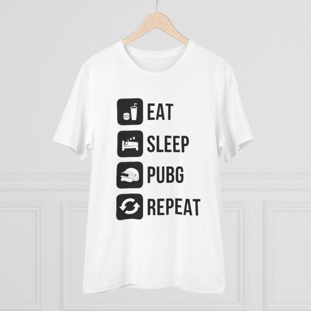 Roneclick Men's PC Cotton Eat Sleep Pubg Repeat Printed T Shirt (Color: White, Thread Count: 180GSM)