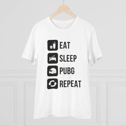 Roneclick Men's PC Cotton Eat Sleep Pubg Repeat Printed T Shirt (Color: White, Thread Count: 180GSM)