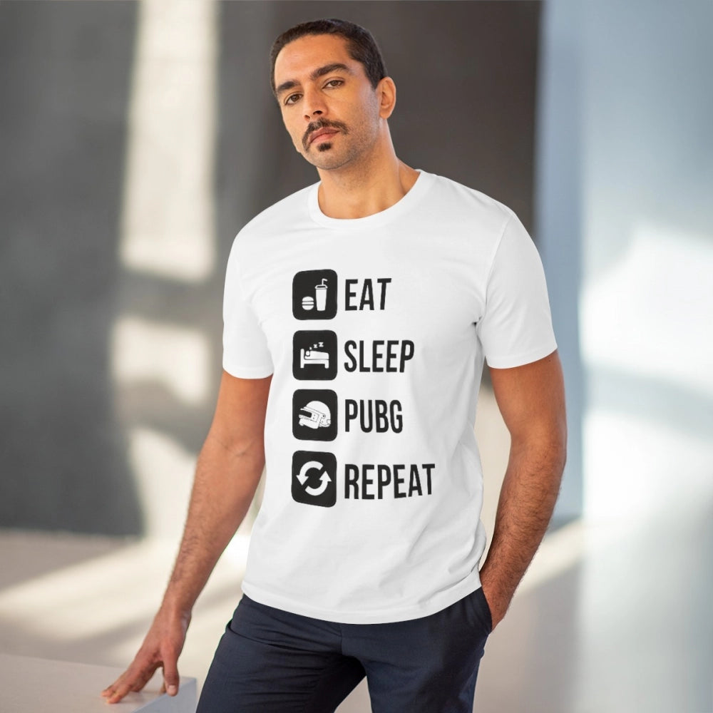 Roneclick Men's PC Cotton Eat Sleep Pubg Repeat Printed T Shirt (Color: White, Thread Count: 180GSM)