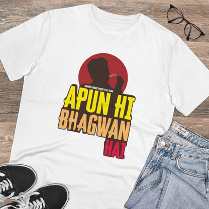 Roneclick Men's PC Cotton Apun Hi Bhagvan Hai Printed T Shirt (Color: White, Thread Count: 180GSM)