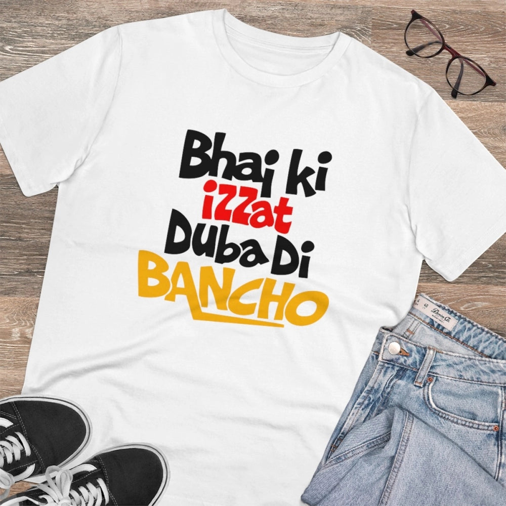 Roneclick Men's PC Cotton Bhai Ki Izzat Dubadi Bancho Printed T Shirt (Color: White, Thread Count: 180GSM)