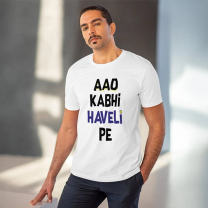 Roneclick Men's PC Cotton Aao Kabhi Haveli Pe Printed T Shirt (Color: White, Thread Count: 180GSM)