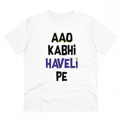 Roneclick Men's PC Cotton Aao Kabhi Haveli Pe Printed T Shirt (Color: White, Thread Count: 180GSM)