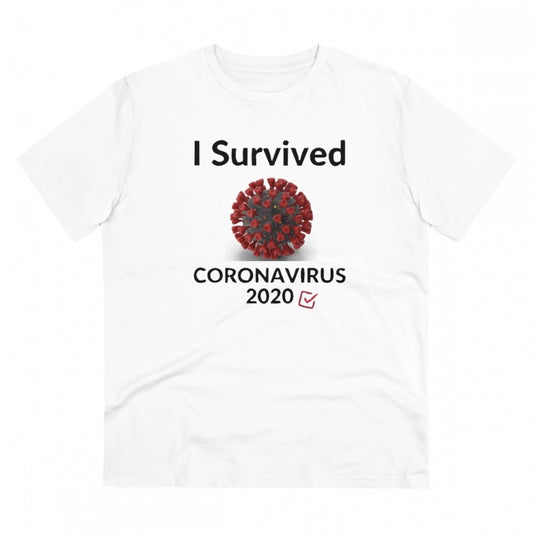 Roneclick Men's PC Cotton I Survived Corornavirus 2020 Printed T Shirt (Color: White, Thread Count: 180GSM)