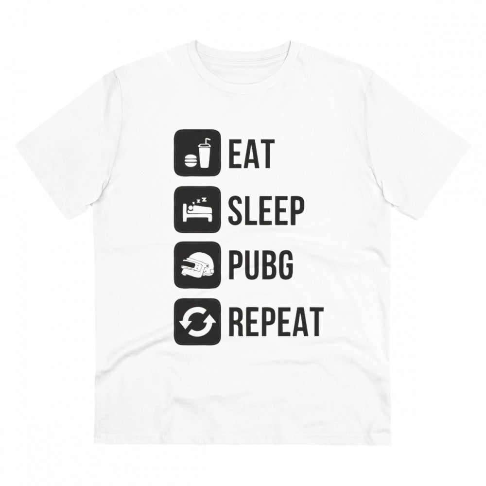 Roneclick Men's PC Cotton Eat Sleep Pubg Repeat Printed T Shirt (Color: White, Thread Count: 180GSM)