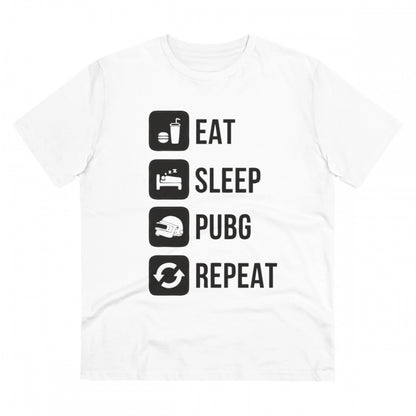 Roneclick Men's PC Cotton Eat Sleep Pubg Repeat Printed T Shirt (Color: White, Thread Count: 180GSM)