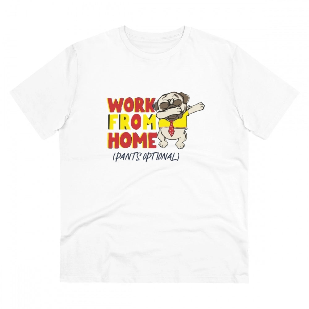 Roneclick Men's PC Cotton Work From Home Desing Printed T Shirt (Color: White, Thread Count: 180GSM)