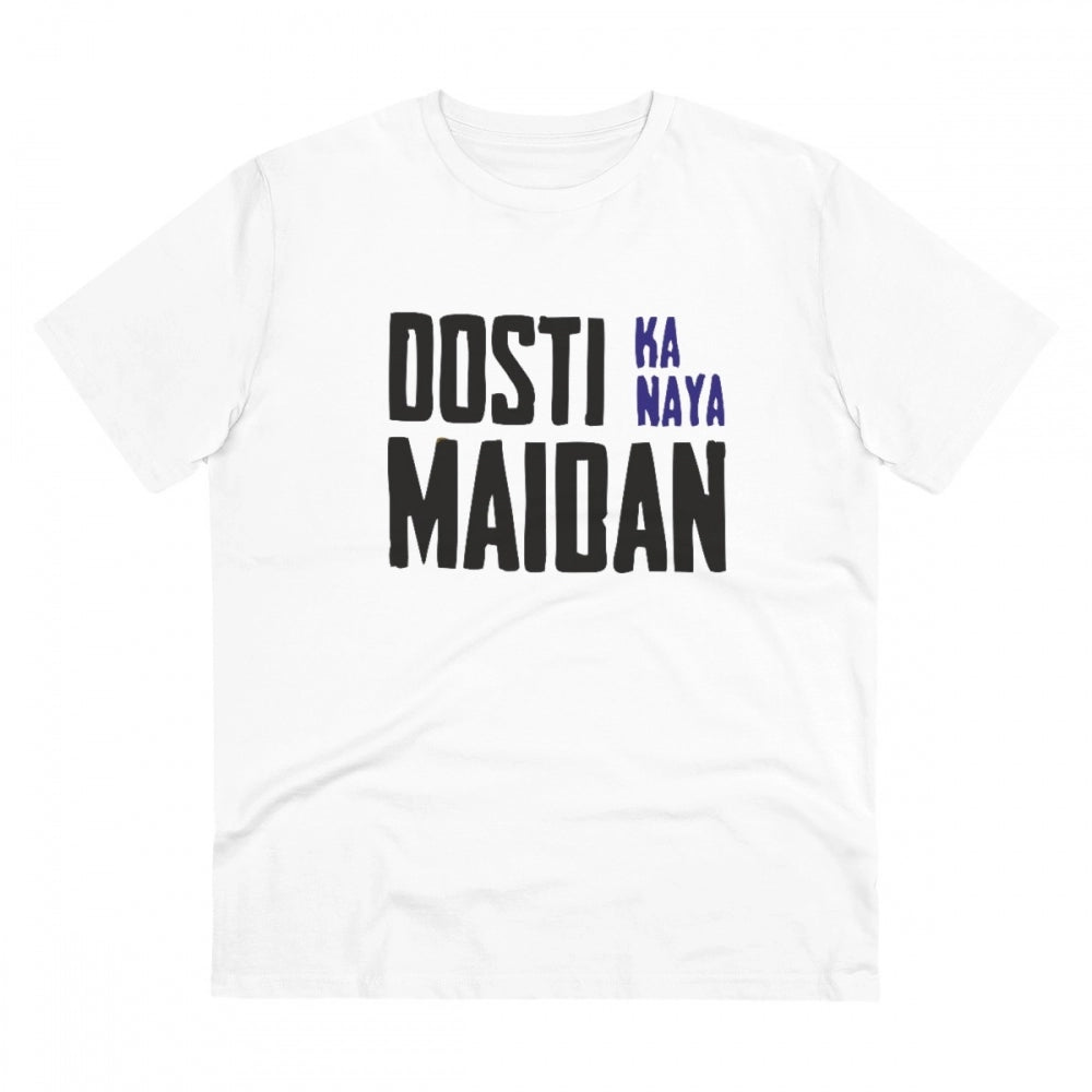 Roneclick Men's PC Cotton Dosti Ka Naya Maidan Printed T Shirt (Color: White, Thread Count: 180GSM)