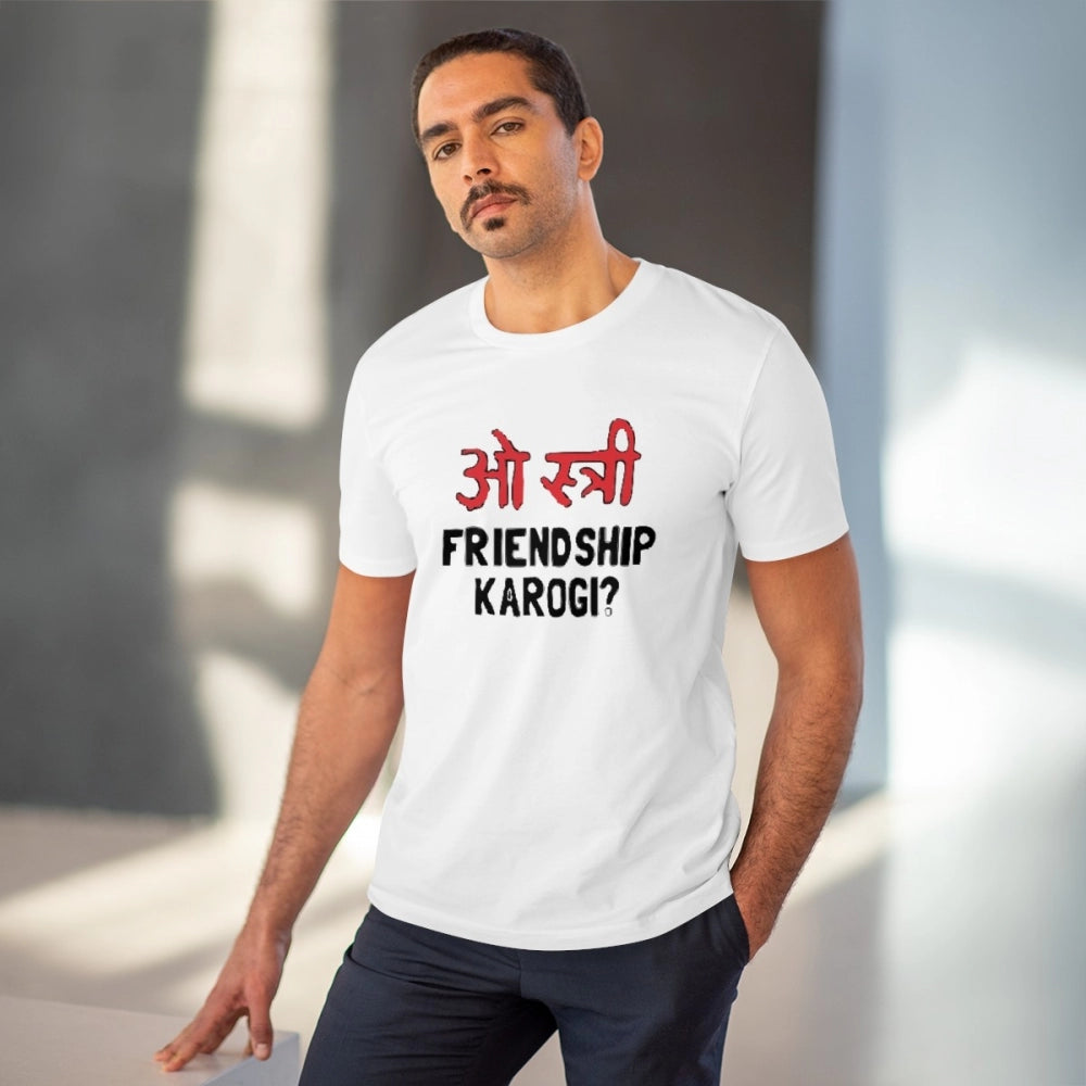 Roneclick Men's PC Cotton Oo Shtree Friendship Karogi Kya Printed T Shirt (Color: White, Thread Count: 180GSM)