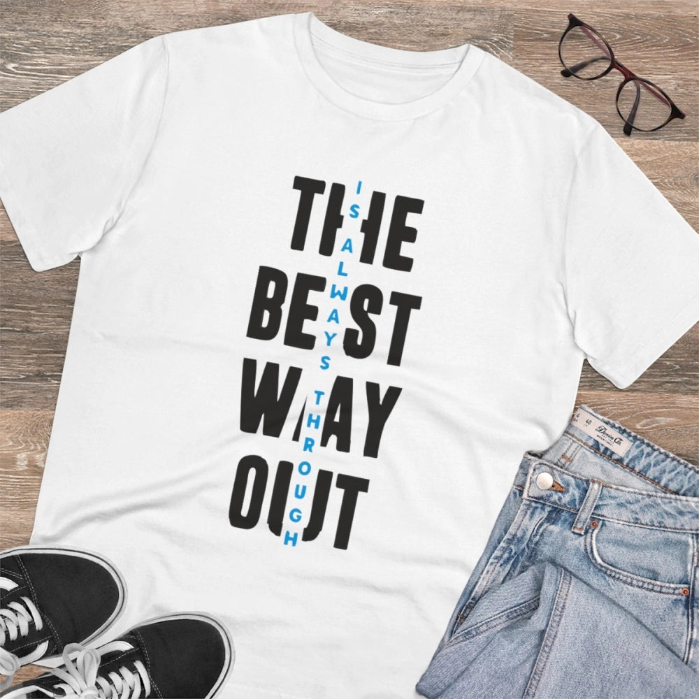 Roneclick Men's PC Cotton The Best Way Out Printed T Shirt (Color: White, Thread Count: 180GSM)