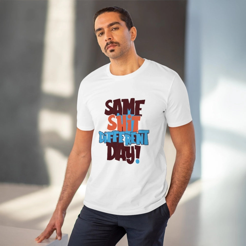 Roneclick Men's PC Cotton Same Shit Different Day Printed T Shirt (Color: White, Thread Count: 180GSM)