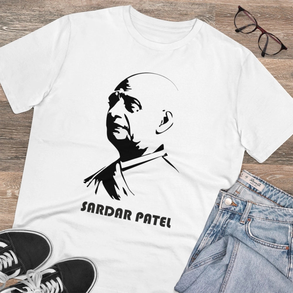 Roneclick Men's PC Cotton Sardar Patel Printed T Shirt (Color: White, Thread Count: 180GSM)