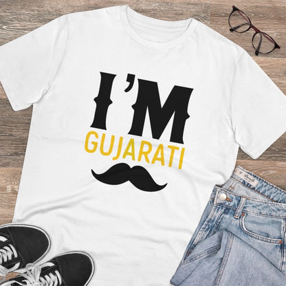 Roneclick Men's PC Cotton I Am Gujarati Printed T Shirt (Color: White, Thread Count: 180GSM)