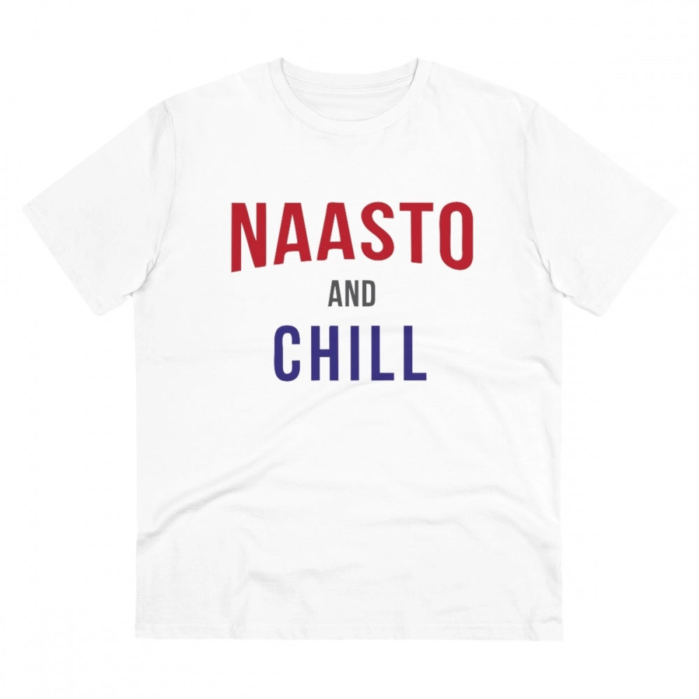 Roneclick Men's PC Cotton Nasto And Chill Printed T Shirt (Color: White, Thread Count: 180GSM)