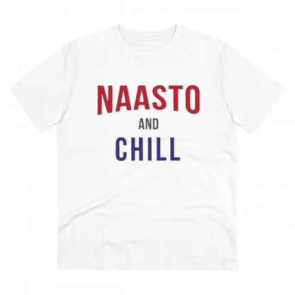 Roneclick Men's PC Cotton Nasto And Chill Printed T Shirt (Color: White, Thread Count: 180GSM)