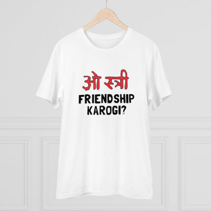 Roneclick Men's PC Cotton Oo Shtree Friendship Karogi Kya Printed T Shirt (Color: White, Thread Count: 180GSM)