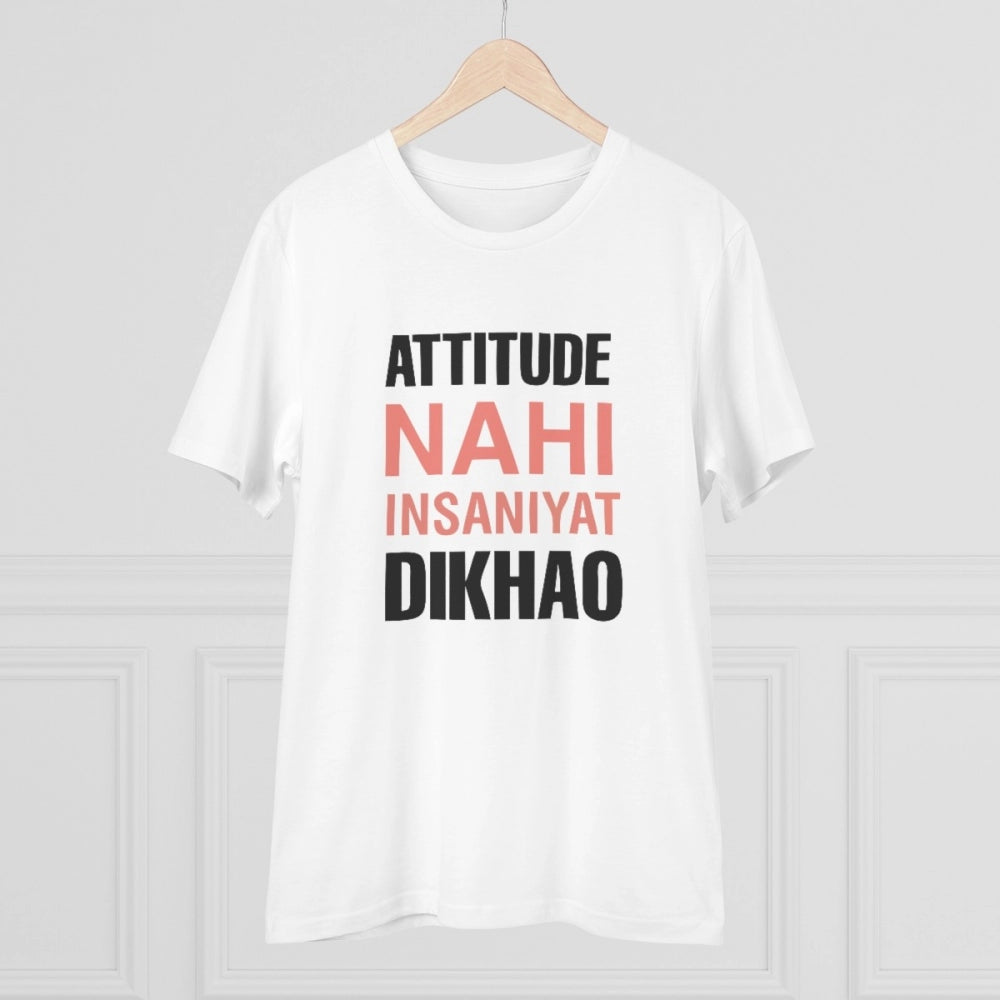 Roneclick Men's PC Cotton Attitude Nahi Insaniyat Dikhao Printed T Shirt (Color: White, Thread Count: 180GSM)