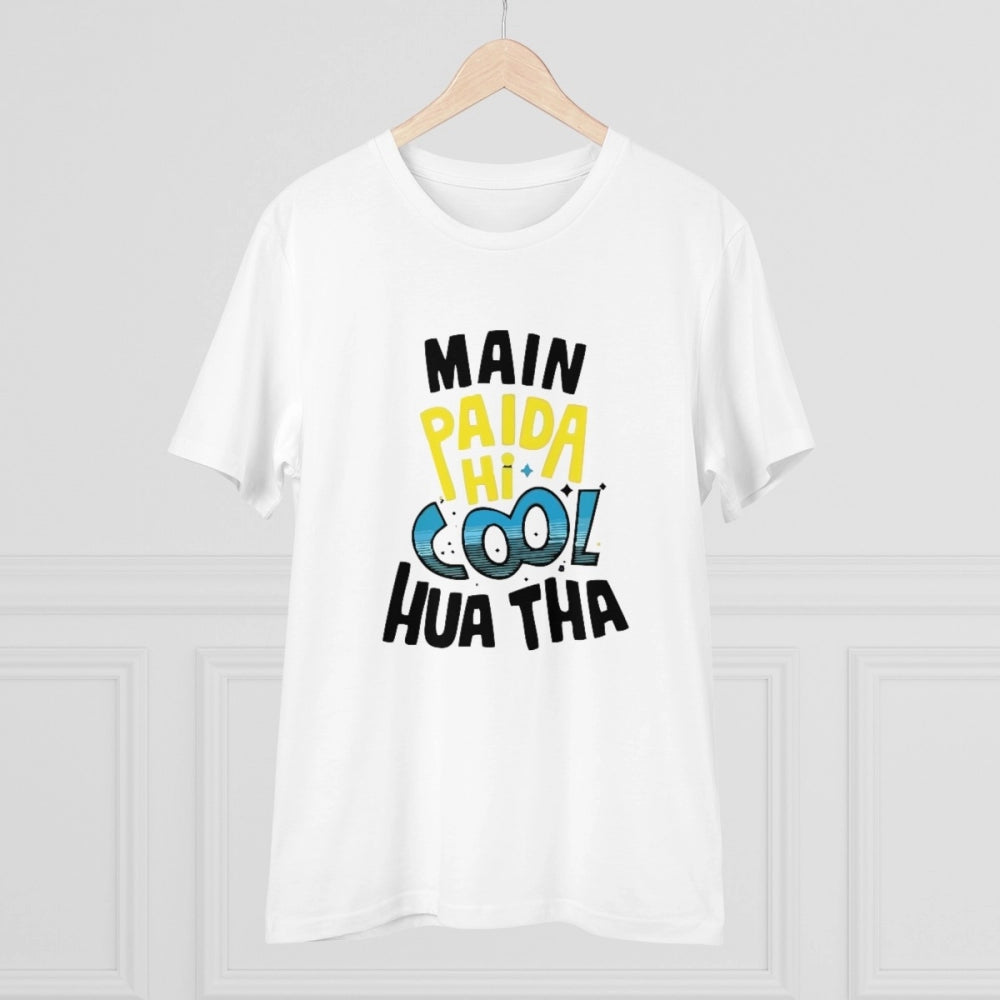 Roneclick Men's PC Cotton Me Paida Hi Cool Huaa Tha Printed T Shirt (Color: White, Thread Count: 180GSM)